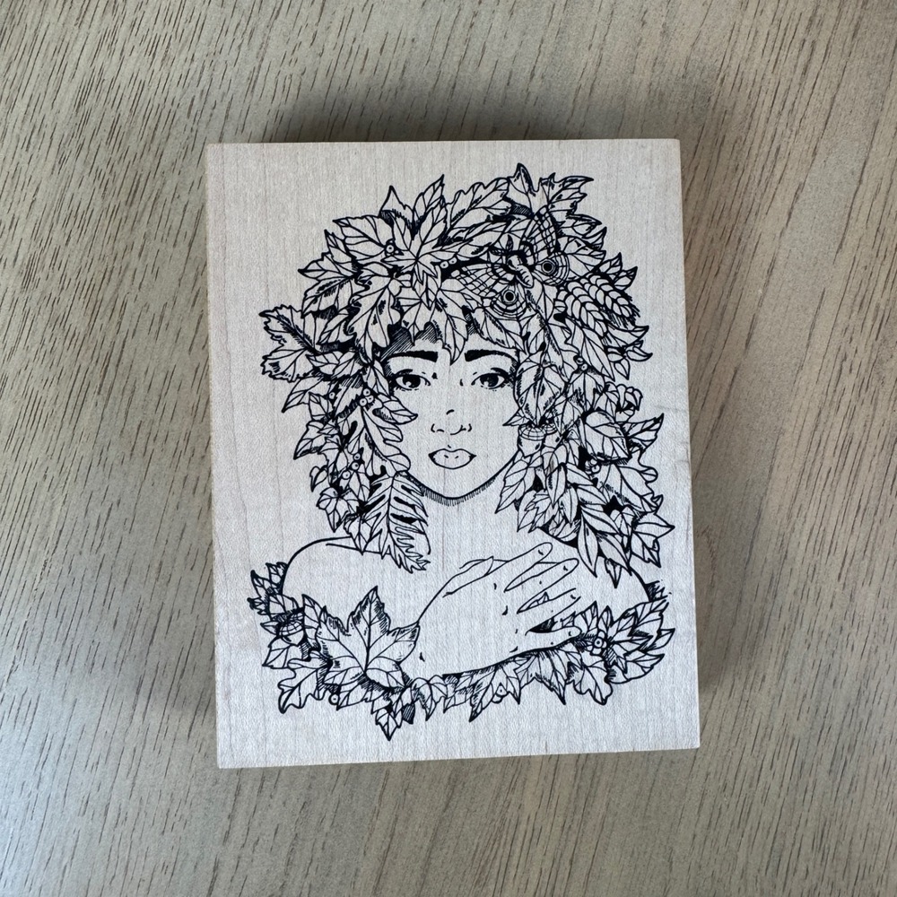 Vintage Imagine Rubber Works Botanical Goddess Oversized Rubber Stamp 6.5x5